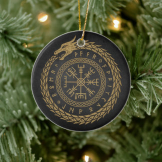Vegvisir Norse Serpent Rune Circle Design Ceramic Tree Decoration