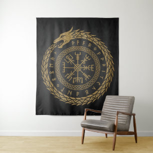 Vegvisir Norse Serpent Rune Circle Design Tapestry