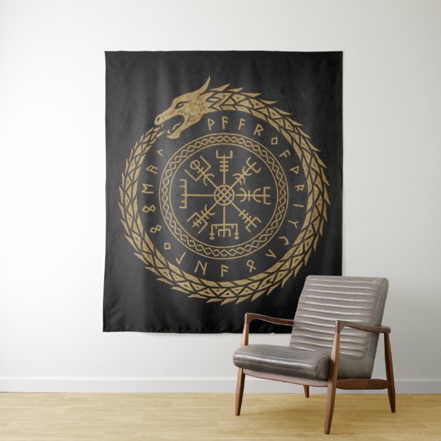 Vegvisir Norse Serpent Rune Circle Design Tapestry (In Situ)