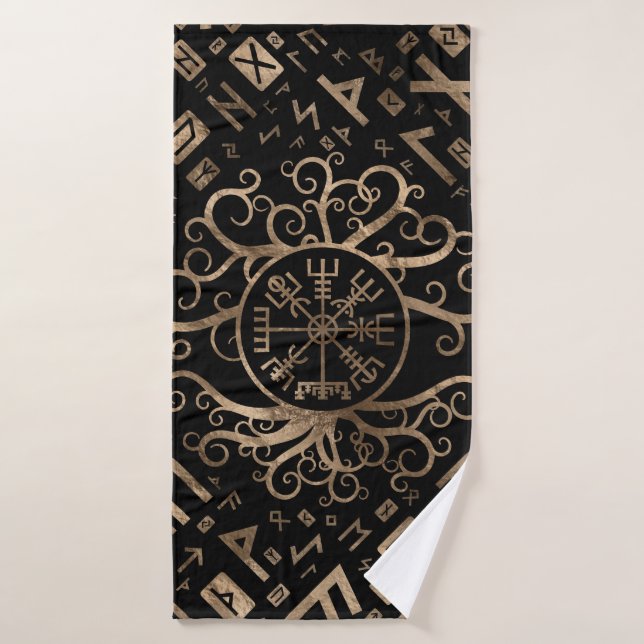 Vegvisir Tree of life Yggdrasil and Runes Bath Towel Set (Bath Towel)