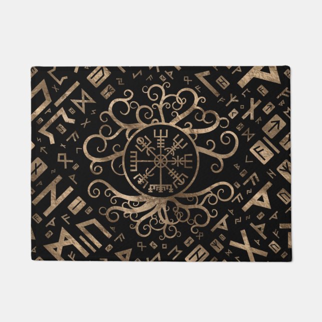 Vegvisir Tree of life Yggdrasil and Runes Doormat (Front)