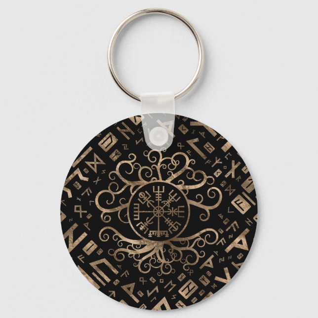 Vegvisir Tree of life Yggdrasil and Runes Key Ring (Front)
