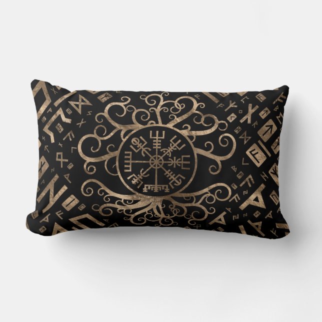 Vegvisir Tree of life Yggdrasil and Runes Lumbar Cushion (Front)