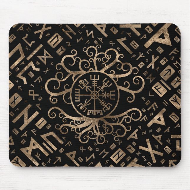 Vegvisir Tree of life Yggdrasil and Runes Mouse Mat (Front)