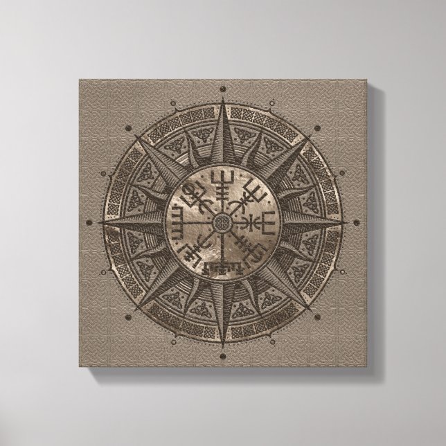 Vegvisir - Viking Compass - Beige Leather and gold Canvas Print (Front)