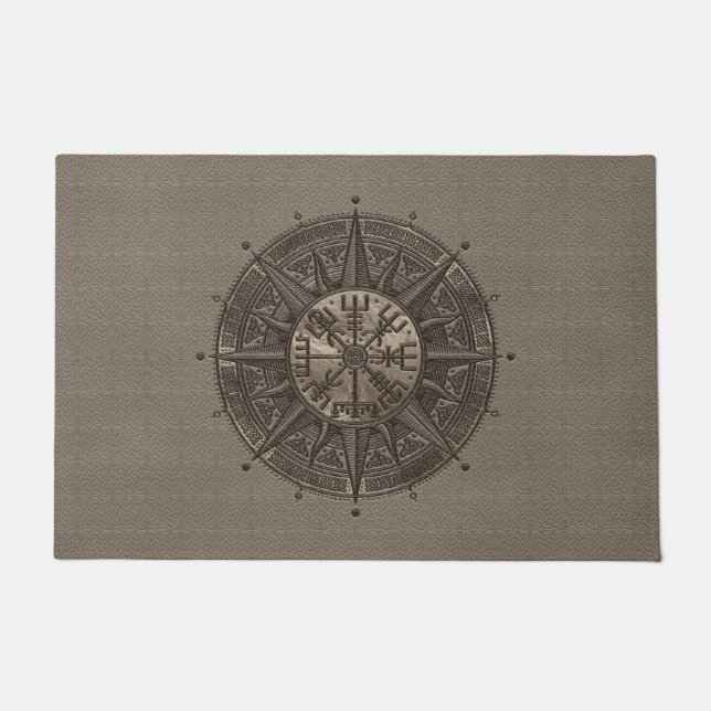 Vegvisir - Viking Compass - Beige Leather and gold Doormat (Front)