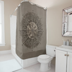 Vegvisir - Viking Compass - Beige Leather and gold Shower Curtain