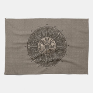 Vegvisir - Viking Compass - Beige Leather and gold Tea Towel