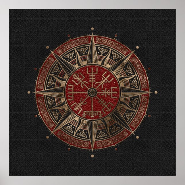 Vegvisir - Viking Compass - Black and red Leather Poster (Front)