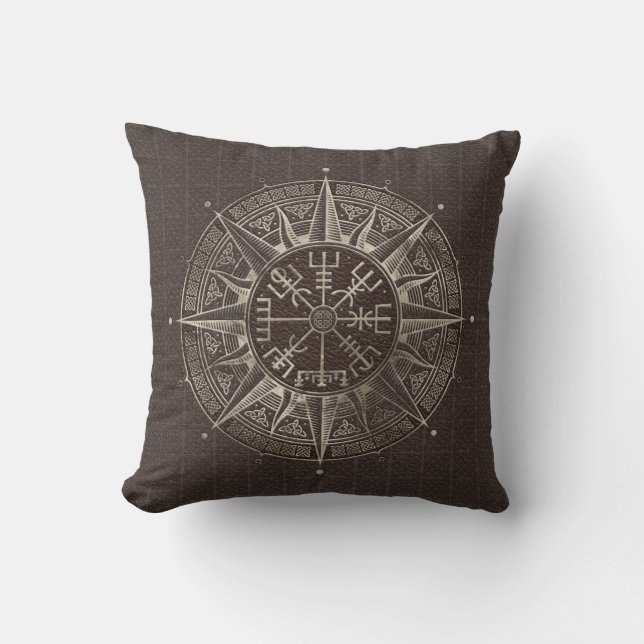 Vegvisir - Viking Compass - Brown Leather and gold Cushion (Front)