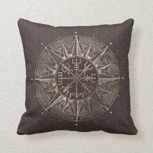 Vegvisir - Viking Compass - Brown Leather and gold Cushion