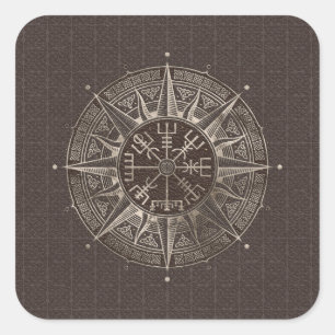 Vegvisir - Viking Compass - Brown Leather and gold Square Sticker