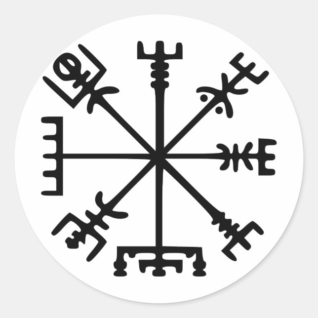 Vegvísir (Viking Compass) Classic Round Sticker (Front)
