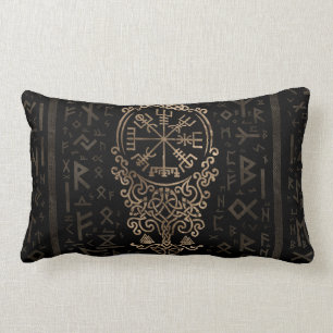 Vegvisir - Viking Compass on Futhark pattern Lumbar Cushion