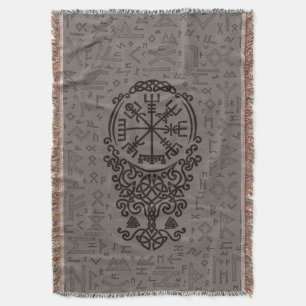 Vegvisir - Viking Compass on Futhark pattern Throw Blanket