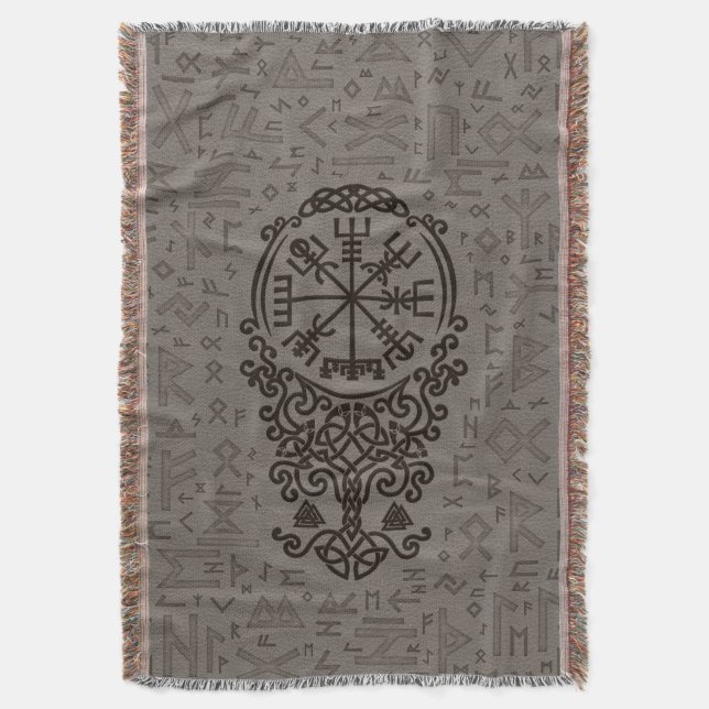 Vegvisir - Viking Compass on Futhark pattern Throw Blanket (Front Vertical)