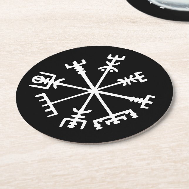 Vegvísir (Viking Compass) Round Paper Coaster (Angled)