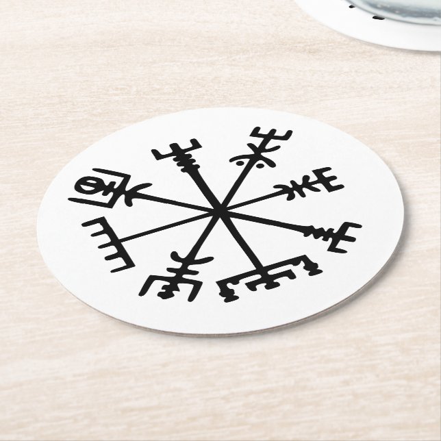 Vegvísir (Viking Compass) Round Paper Coaster (Angled)