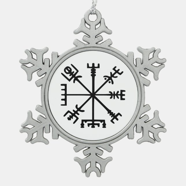 Vegvísir (Viking Compass) Snowflake Pewter Christmas Ornament (Front)