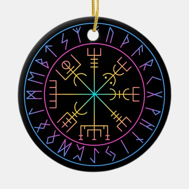 Vegvisir Viking Compass Symbol Design Ceramic Tree Decoration (Front)
