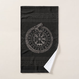 Vegvisir with Ouroboros and runes Bath Towel Set