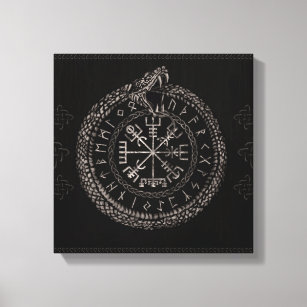 Vegvisir with Ouroboros and runes Canvas Print