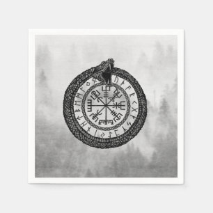 Vegvisir with Ouroboros and runes - grayscale Napkin