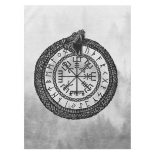 Vegvisir with Ouroboros and runes - grayscale Tablecloth