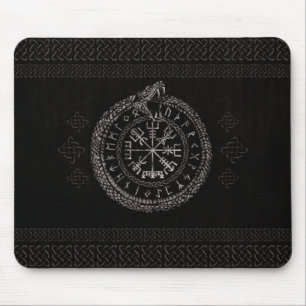 Vegvisir with Ouroboros and runes Mouse Mat