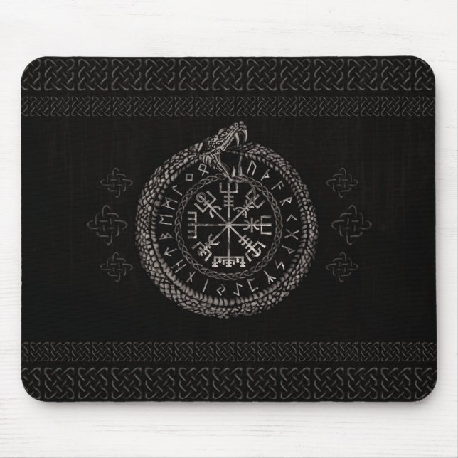 Vegvisir with Ouroboros and runes Mouse Mat (Front)