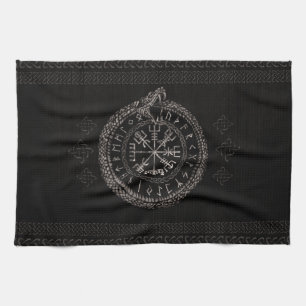 Vegvisir with Ouroboros and runes Tea Towel