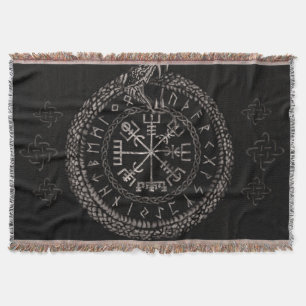 Vegvisir with Ouroboros and runes Throw Blanket