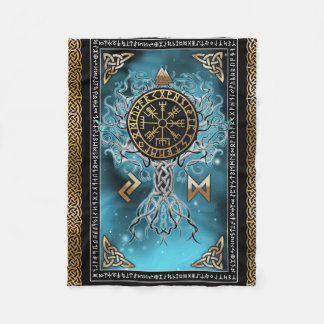 Vegvisir Yggdrasil Viking Rune Norse Fleece Blanket