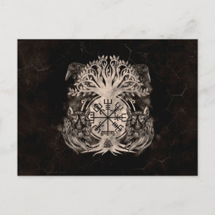 Vegvisir -Yggdrasil With Ravens & Wolves Postcard