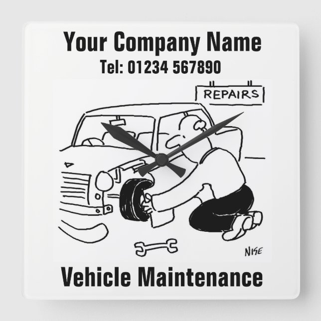 Vehicle Maintenance Square Wall Clock (Front)