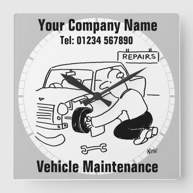 Vehicle Maintenance Square Wall Clock (Front)
