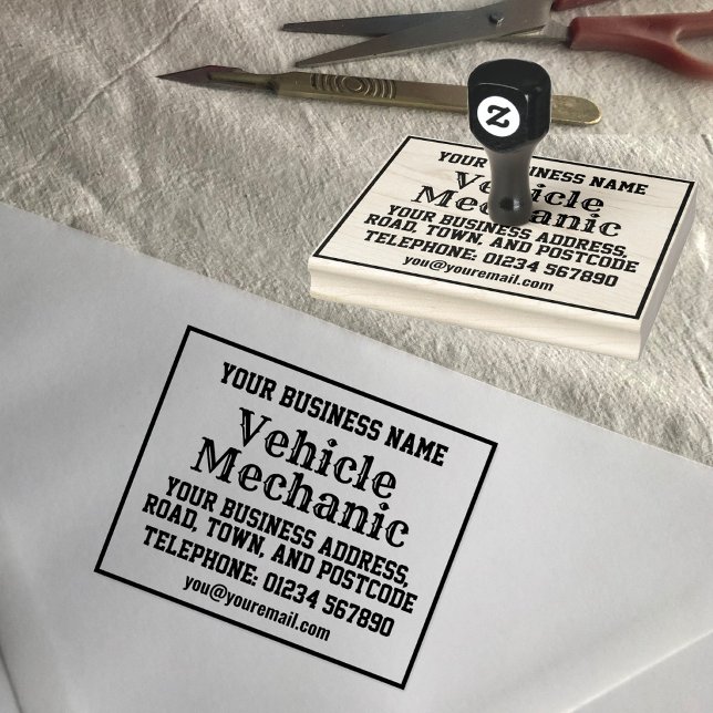 Vehicle Mechanic with Name, Address, etc Rubber Stamp (Creator Uploaded)