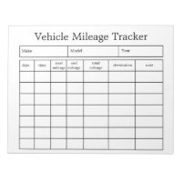 Vehicle Mileage Tracker Notepad