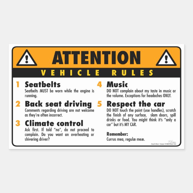 Vehicle Rules - Original Rectangular Sticker (Front)