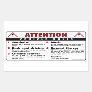 Vehicle Rules - Red and White Rectangular Sticker