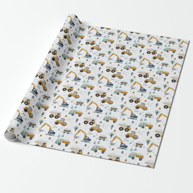 Vehicles and trucks on construction site wrapping paper (Unrolled)