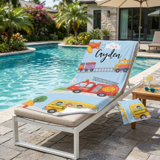 Vehicles themed Zoom & Roll  Beach Towel