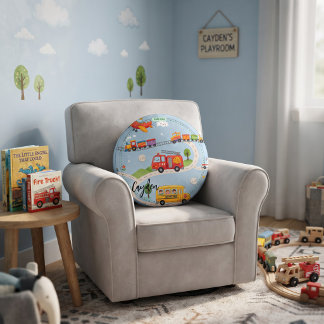 Vehicles themed Zoom & Roll  Round Cushion