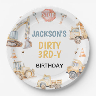 Vehicles Yellow Construction Dirty 3rdy Birthday  Paper Plate