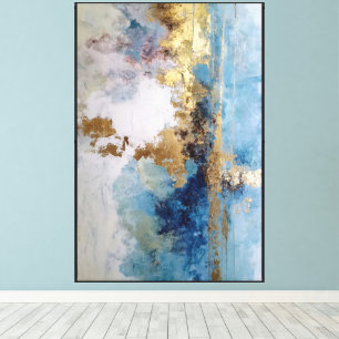 Veil of Light: Blue & Gold Abstract art Canvas Print