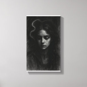 Veil of Silence – Dark Charcoal Portrait Canvas Print