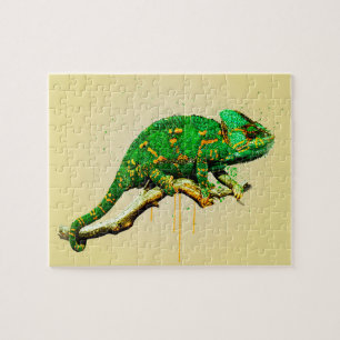 Veiled Chameleon Watercolor Reptile Jigsaw Puzzle