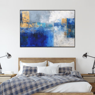 Veined Blue & Gold Abstract Ink Canvas Print