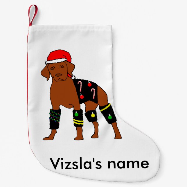 Velcro Christmas Vizsla Small Christmas Stocking (Front)