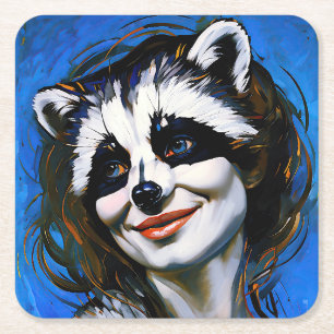 “Velka Teyani” Whispering Racoon Trickster Square Paper Coaster